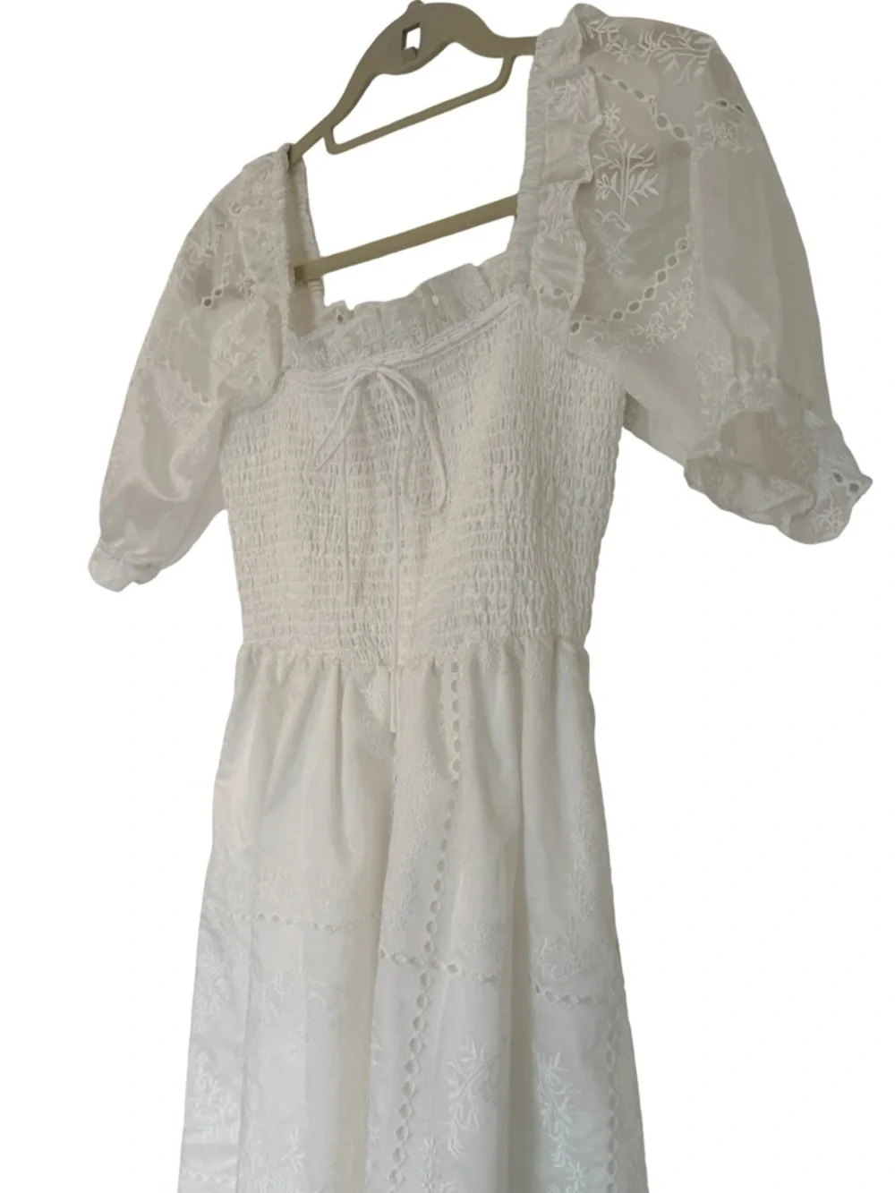 Caroline Constas White Organza Patchwork Smocked Dress - Picture 6 of 14